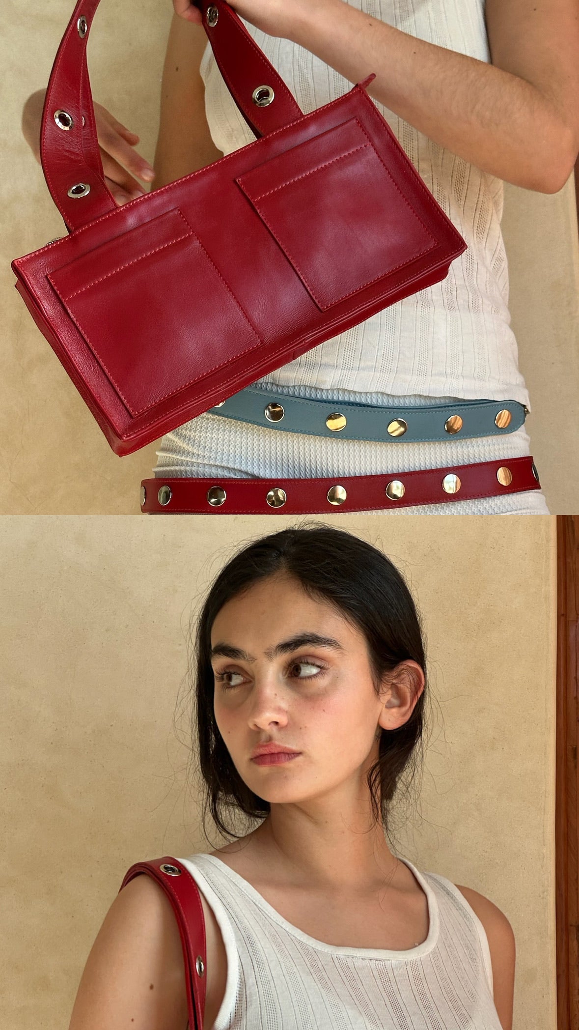 Adjustable Click Belt in Nappa Leather - Red