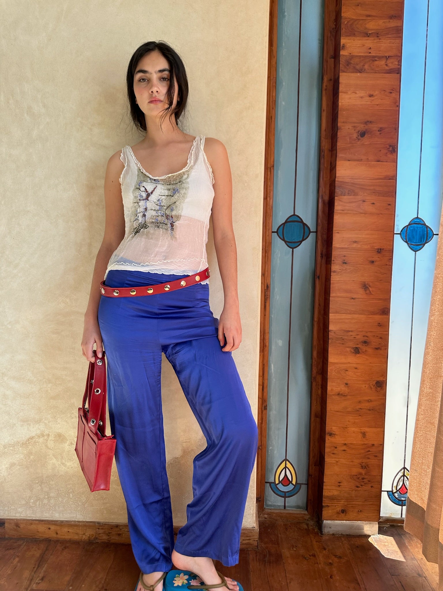 Adjustable Click Belt in Nappa Leather - Red