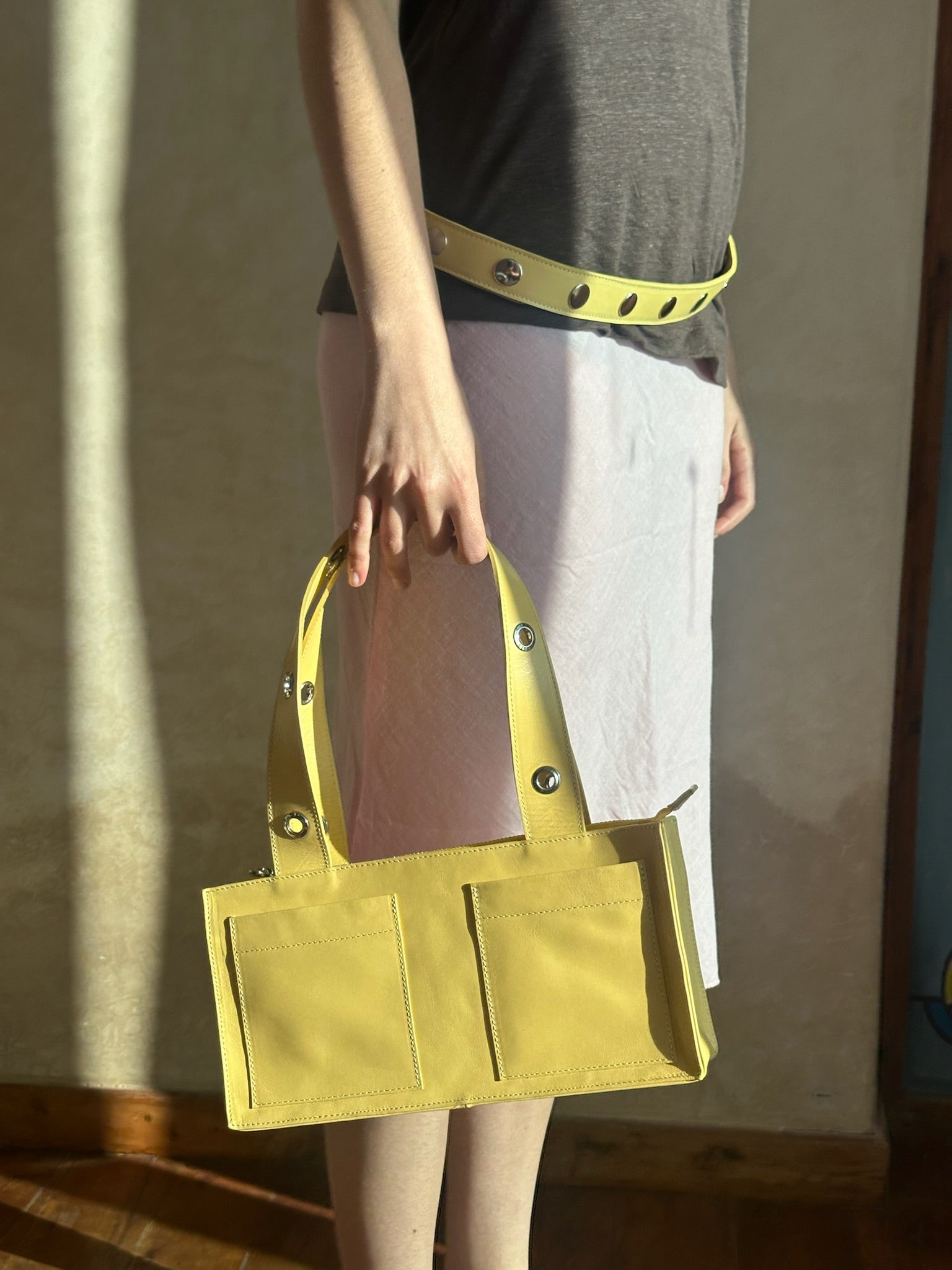 Adjustable Click Belt in Nappa Leather - Butter
