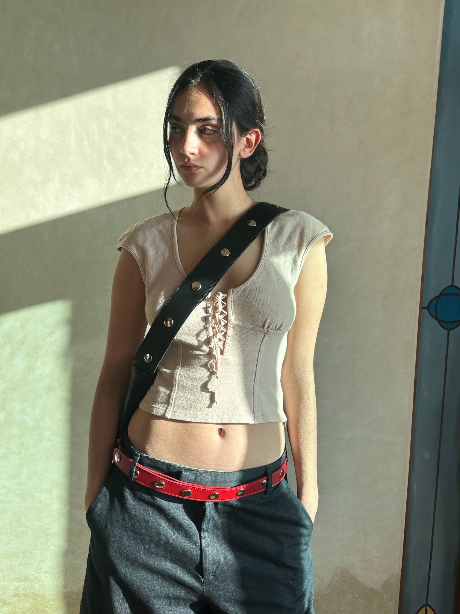 Adjustable Click Belt in Nappa Leather - Red