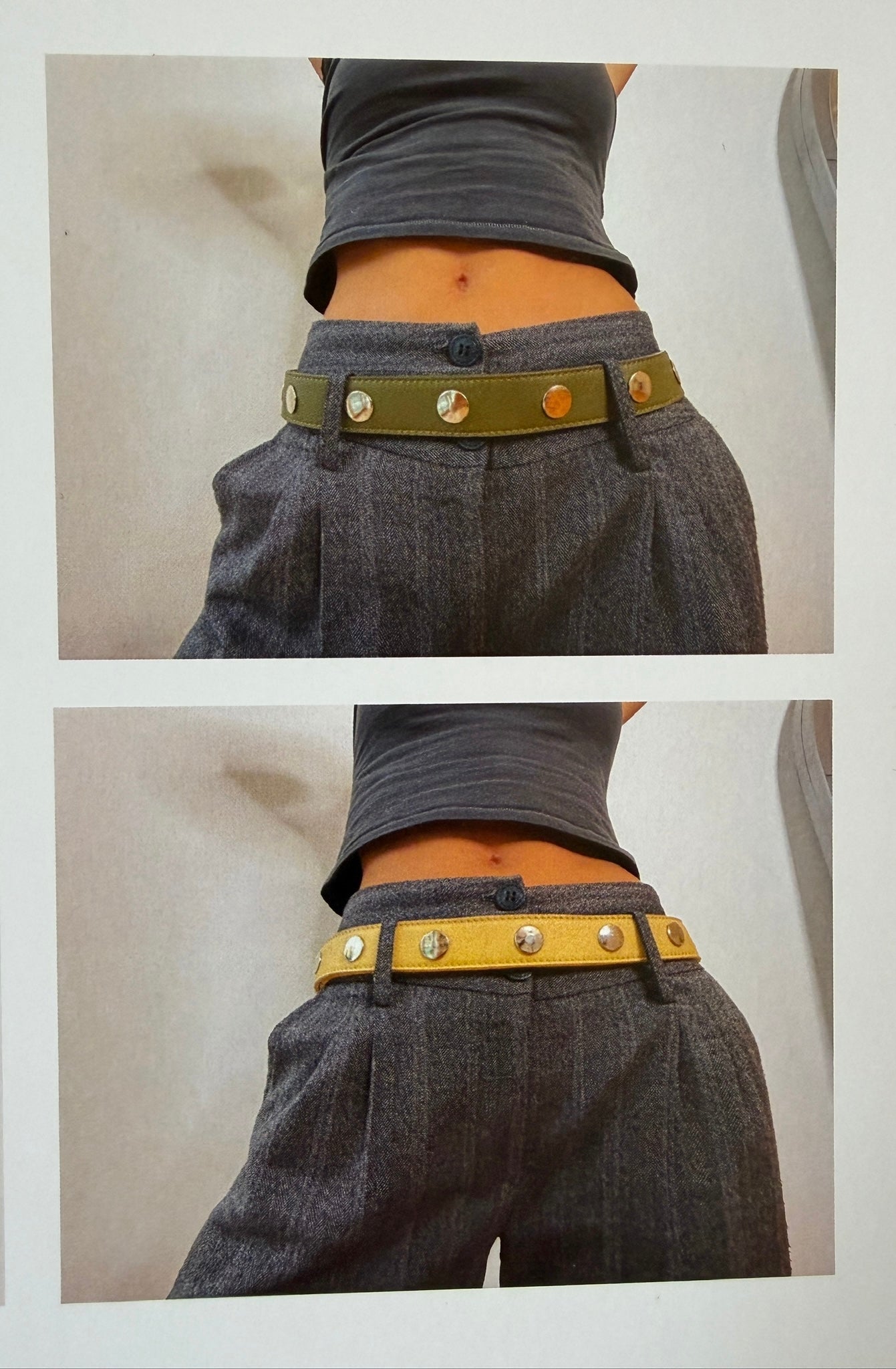 Adjustable Click Belt in Nappa Leather - Khaki